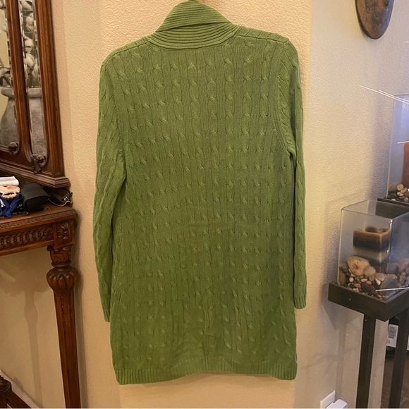 CHICO’S Women Green Linen Blend Longline Open Knit Cardigan Sweater Size 2(L/12) - Picture 4 of 6